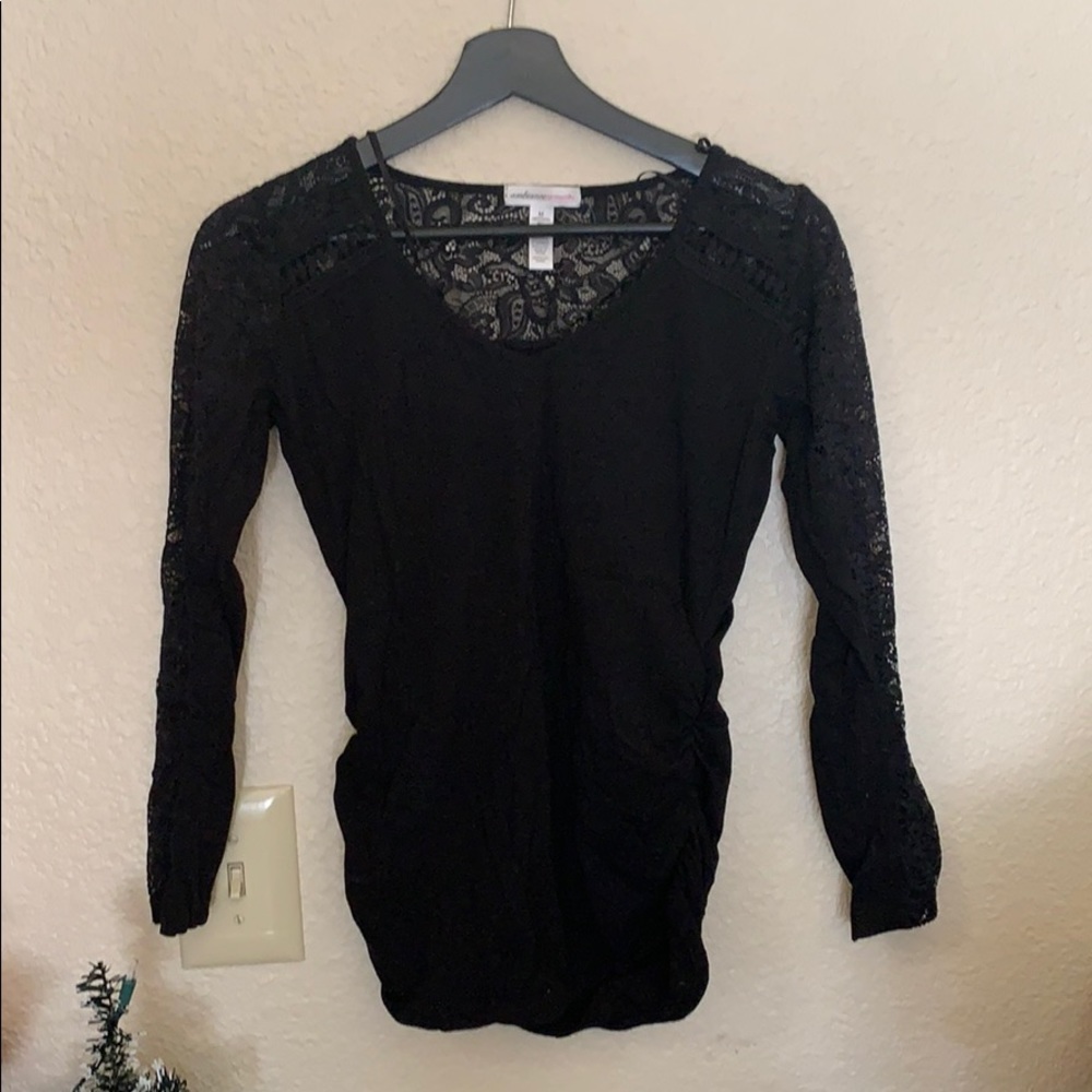 Maternity Black Cotton and Lace Long Sleeve Shirt